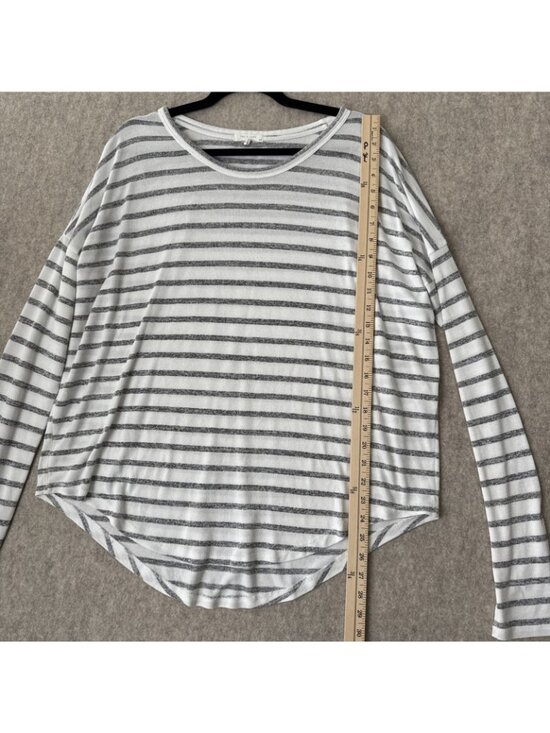 Rag & Bone Knit Striped Long Sleeve Tee Womens M Gray White Drapey Fit - Picture 5 of 9